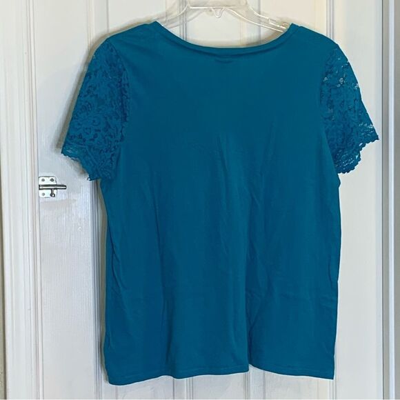 Torrid V Neck Lace Sleeve Raglan Top - Teal color Size Large - Picture 4 of 10
